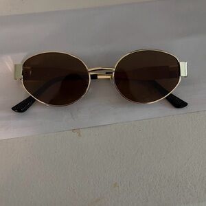 SHEIN Gold Frame Oval Sunglasses with Brown Lenses